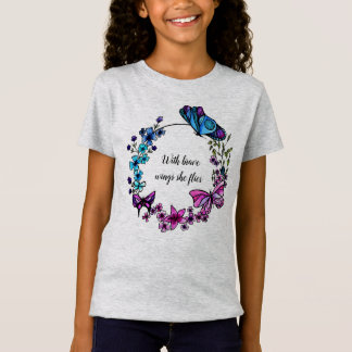 Butterfly en Flowers Wreatcustom quote of name T-shirt