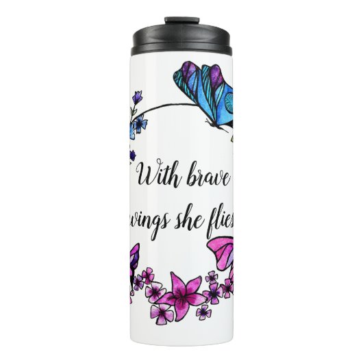 Butterfly en Flowers Wreatcustom quote of name Thermosbeker (Voorkant)