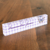 Butterfly en Gingham Desk Name Bord Naambordje (Zijkant)