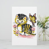 Butterfly en Kitten Briefpapier (Staand voorkant)