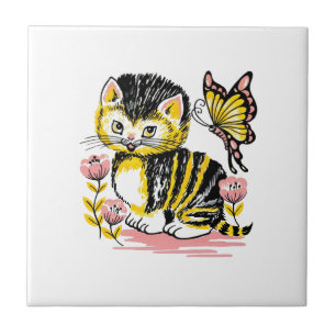 Butterfly en Kitten Tegeltje