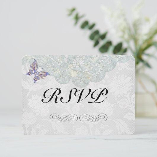 Butterfly en Lace Wedding RSVP Matte 3,5 x 5 inch (Staand voorkant)