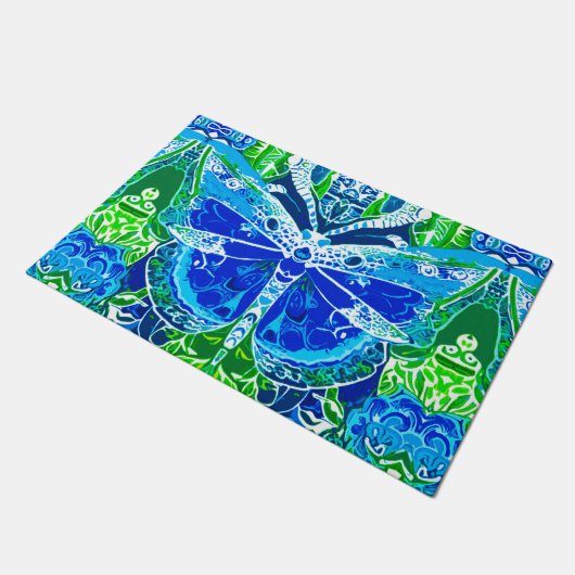 Butterfly en Medallion Batik Pattern in Blue Deurmat (Schuin)