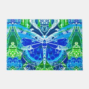 Butterfly en Medallion Batik Pattern in Blue Deurmat