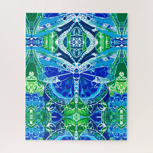 Butterfly en Medallion Batik Pattern in Blue Legpuzzel (Verticaal)