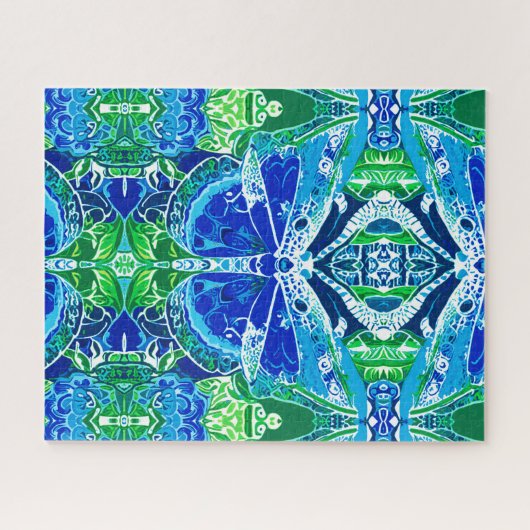 Butterfly en Medallion Batik Pattern in Blue Legpuzzel (Horizontaal)