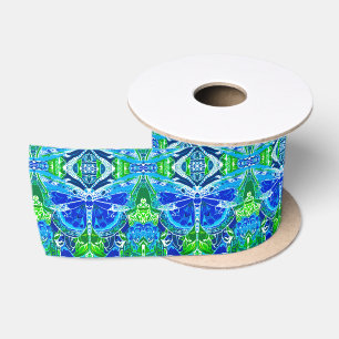 Butterfly en Medallion Batik Pattern in Blue Satijnen Lint