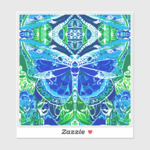 Butterfly en Medallion Batik Pattern in Blue Sticker
