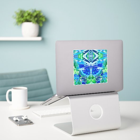 Butterfly en Medallion Batik Pattern in Blue Sticker (Laptop op bureau)