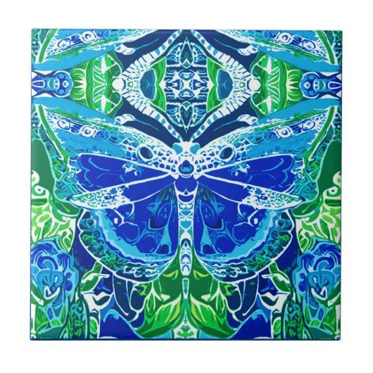 Butterfly en Medallion Batik Pattern in Blue Tegeltje (Voorkant)