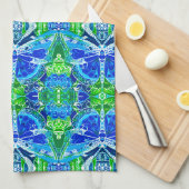 Butterfly en Medallion Batik Pattern in Blue Theedoek (Quarter Fold)