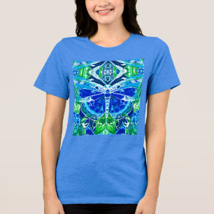 Butterfly en Medallion Batik Pattern in Blue Tri-Blend Shirt