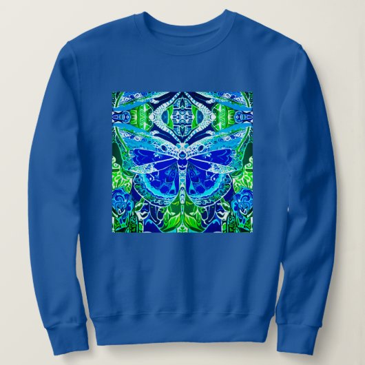 Butterfly en Medallion Batik Pattern in Blue Trui (Design voorkant)