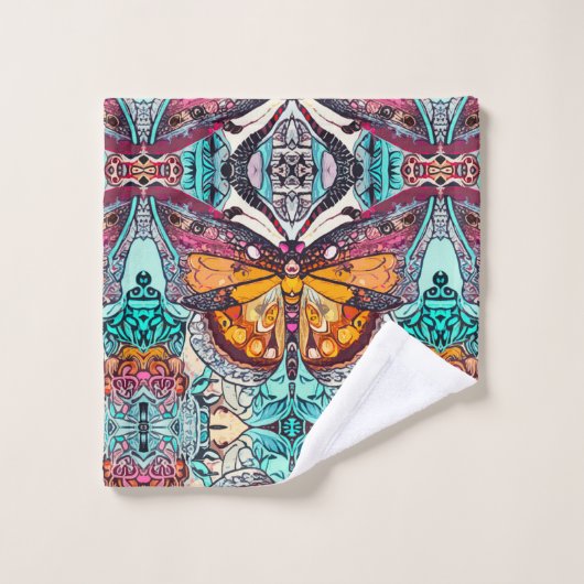 Butterfly en Medallion Batik Pattern in Oranje Bad Handdoek (Wasdoekje)
