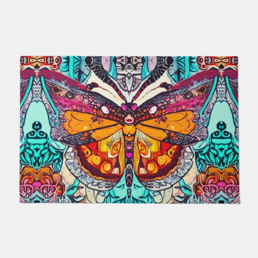 Butterfly en Medallion Batik Pattern in Oranje Deurmat (Voorkant)