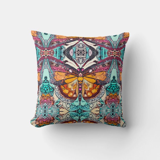 Butterfly en Medallion Batik Pattern in Oranje Kussen (Voorkant)