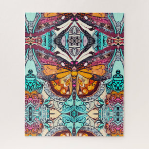 Butterfly en Medallion Batik Pattern in Oranje Legpuzzel