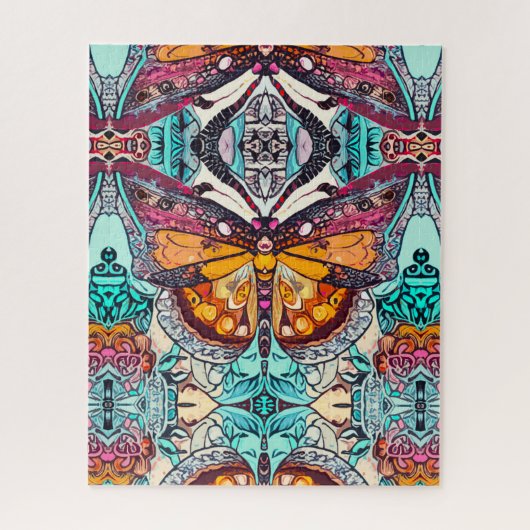 Butterfly en Medallion Batik Pattern in Oranje Legpuzzel (Verticaal)