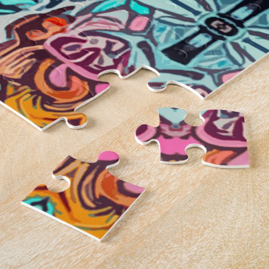 Butterfly en Medallion Batik Pattern in Oranje Legpuzzel (Zijkant)