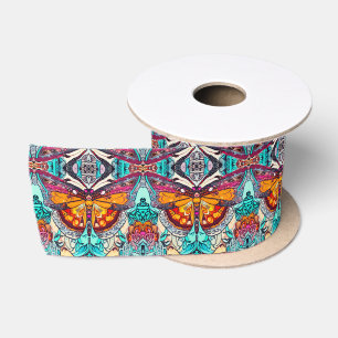 Butterfly en Medallion Batik Pattern in Oranje Satijnen Lint