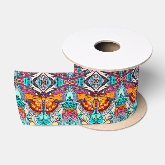 Butterfly en Medallion Batik Pattern in Oranje Satijnen Lint (Spoel)