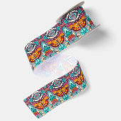 Butterfly en Medallion Batik Pattern in Oranje Satijnen Lint (Achterkant)
