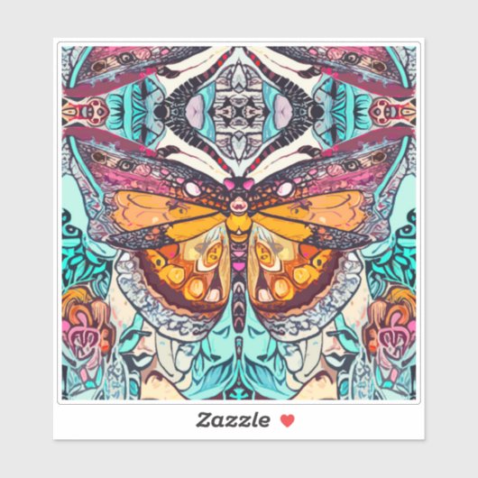 Butterfly en Medallion Batik Pattern in Oranje Sticker (Vel)
