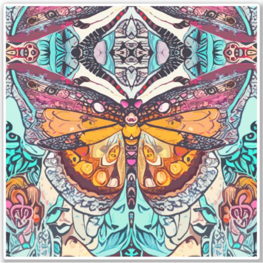 Butterfly en Medallion Batik Pattern in Oranje Sticker (Voorkant)