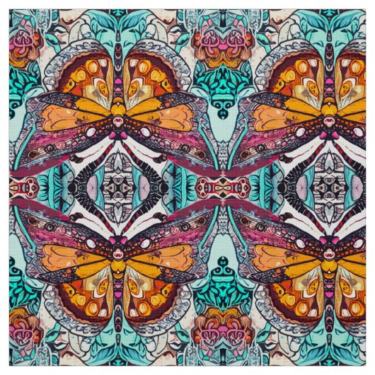 Butterfly en Medallion Batik Pattern in Oranje Stof (Swatch)