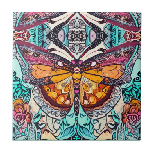 Butterfly en Medallion Batik Pattern in Oranje Tegeltje (Voorkant)