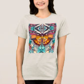 Butterfly en Medallion Batik Pattern in Oranje Tri-Blend Shirt (Voorkant)