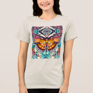 Butterfly en Medallion Batik Pattern in Oranje Tri-Blend Shirt