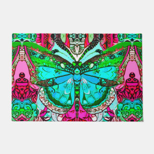 Butterfly en Medallion Batik Pattern in Turquoise Deurmat