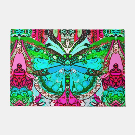 Butterfly en Medallion Batik Pattern in Turquoise Deurmat (Voorkant)