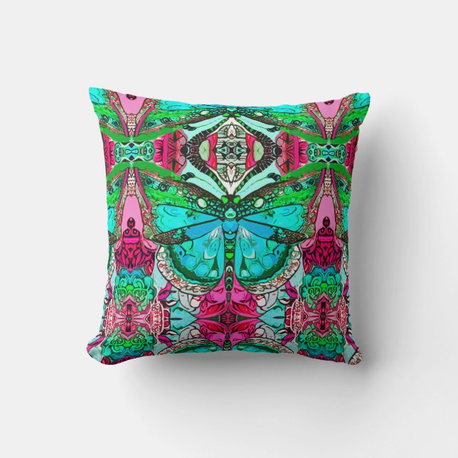 Butterfly en Medallion Batik Pattern in Turquoise Kussen (Voorkant)