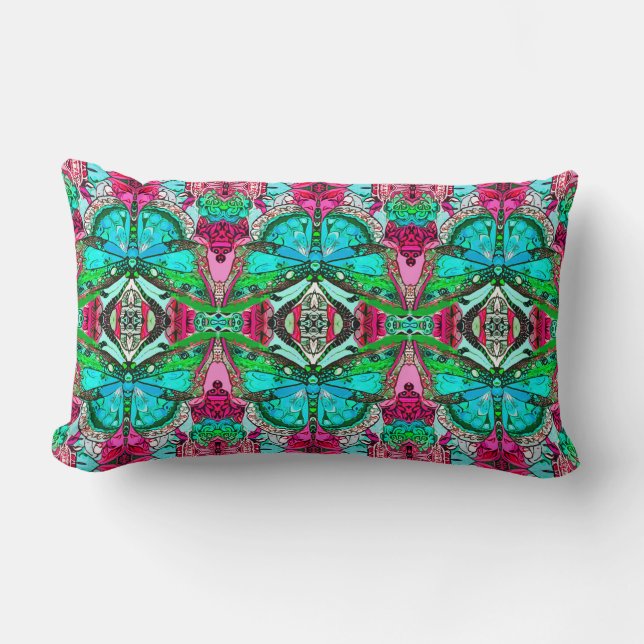 Butterfly en Medallion Batik Pattern in Turquoise Kussen (Voorkant)