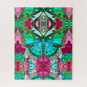 Butterfly en Medallion Batik Pattern in Turquoise Legpuzzel