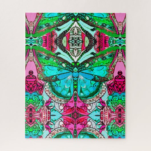 Butterfly en Medallion Batik Pattern in Turquoise Legpuzzel (Verticaal)