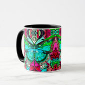 Butterfly en Medallion Batik Pattern in Turquoise Mok (Voorkant links)
