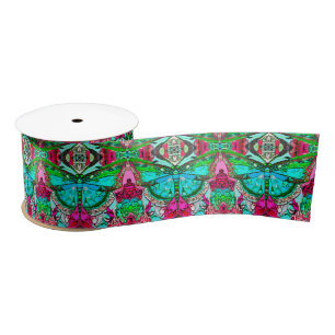 Butterfly en Medallion Batik Pattern in Turquoise Satijnen Lint