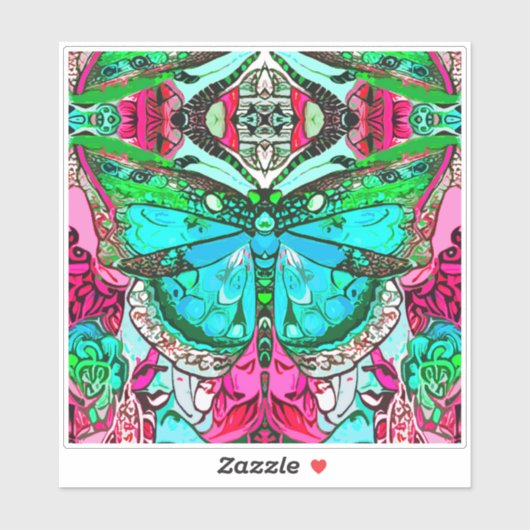 Butterfly en Medallion Batik Pattern in Turquoise Sticker (Vel)