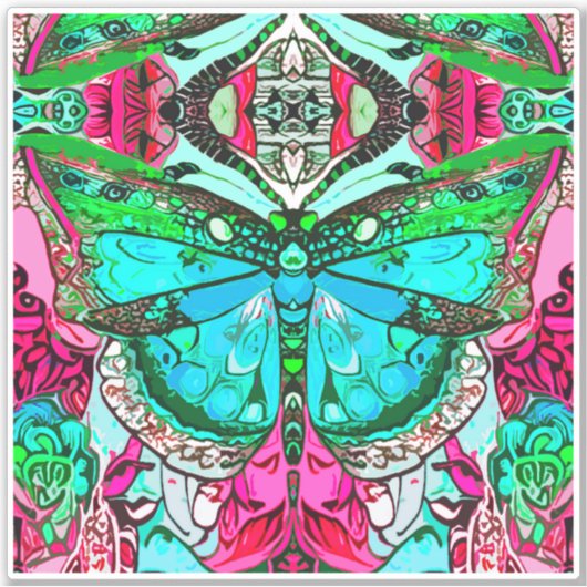 Butterfly en Medallion Batik Pattern in Turquoise Sticker (Voorkant)