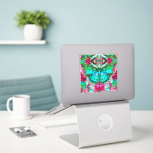 Butterfly en Medallion Batik Pattern in Turquoise Sticker (Laptop op bureau)