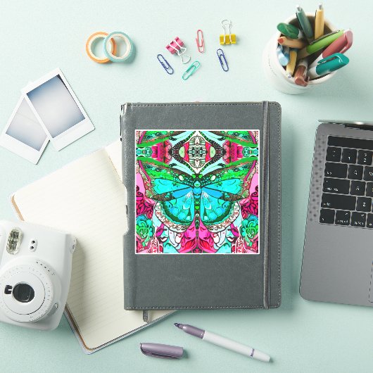 Butterfly en Medallion Batik Pattern in Turquoise Sticker (iPad Cover)