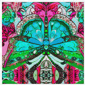 Butterfly en Medallion Batik Pattern in Turquoise Stof (Close Up)