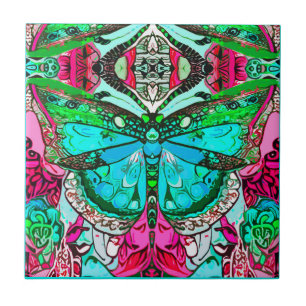 Butterfly en Medallion Batik Pattern in Turquoise Tegeltje