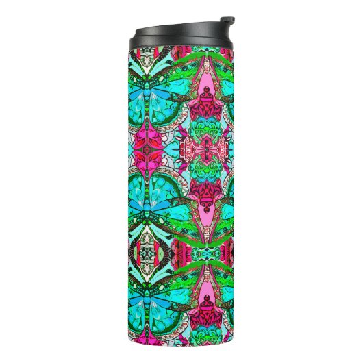 Butterfly en Medallion Batik Pattern in Turquoise Thermosbeker (Gedraaid links)