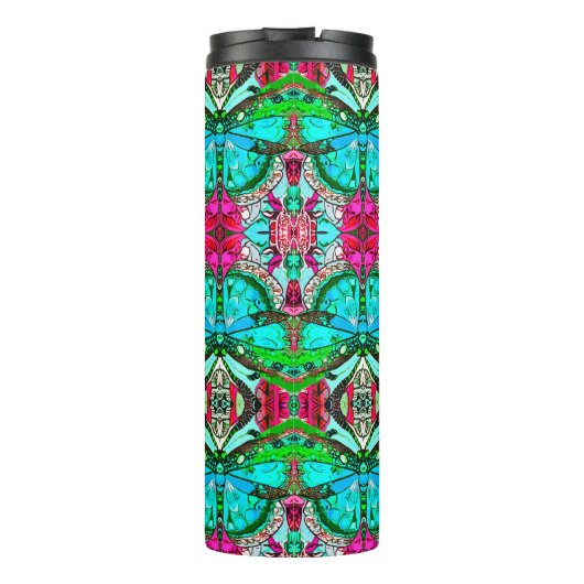 Butterfly en Medallion Batik Pattern in Turquoise Thermosbeker (Achterkant)