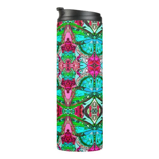 Butterfly en Medallion Batik Pattern in Turquoise Thermosbeker (Geroteerd rechts)