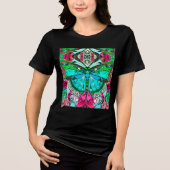 Butterfly en Medallion Batik Pattern in Turquoise Tri-Blend Shirt (Voorkant)